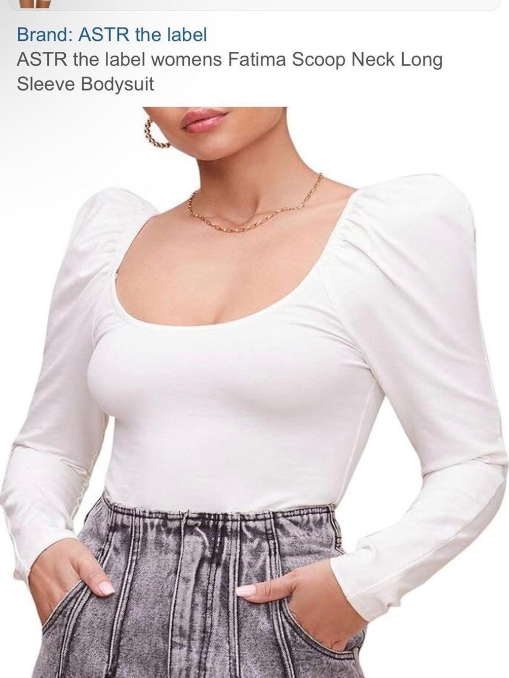Astr Puff Sleeve Scoop Neck Bodysuit in White